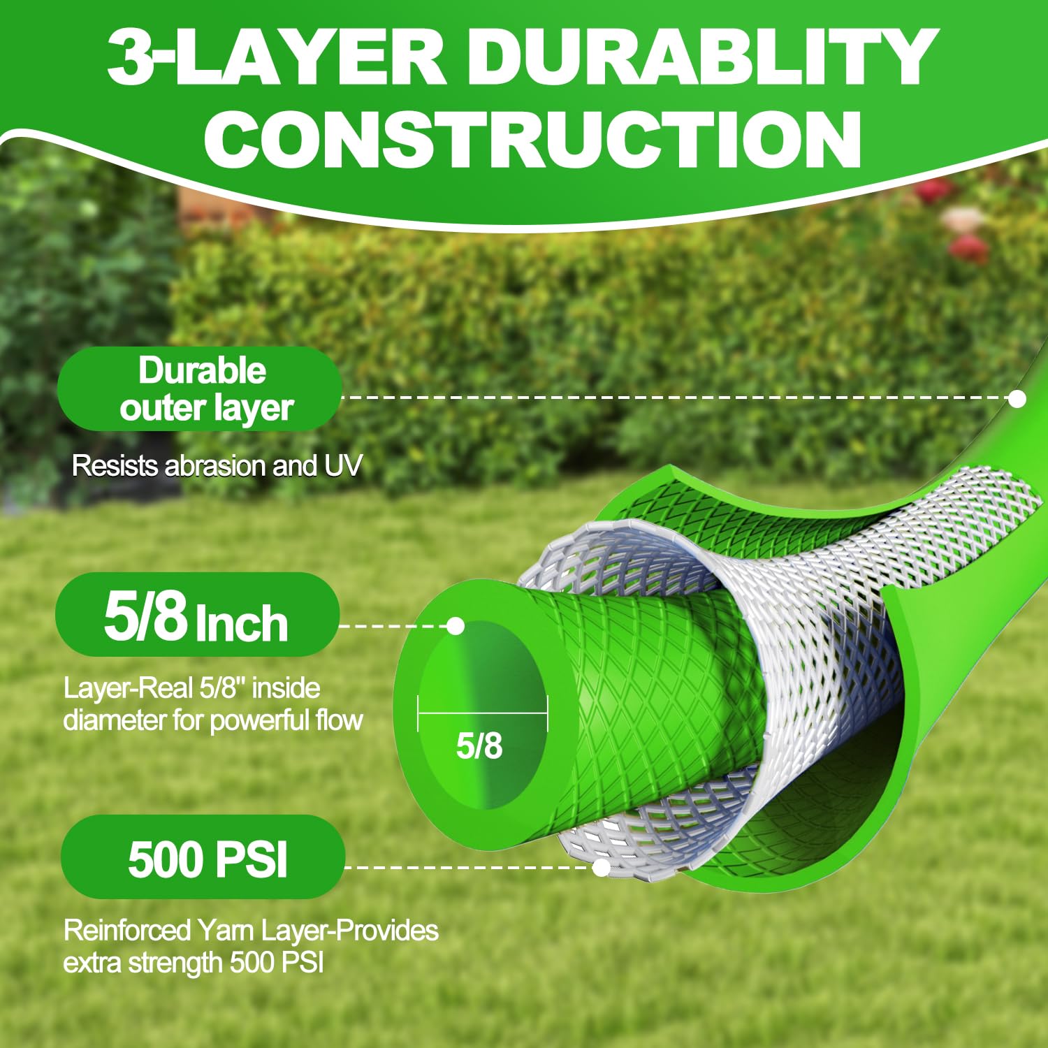 YOTOO Tubo da giardino ibrido resistente, 1,9 cm x 150 m, 150 PSI, resistente alle pieghe, flessibile con impugnatura girevole e raccordi in ottone massiccio da 1,9 cm, verde + blu