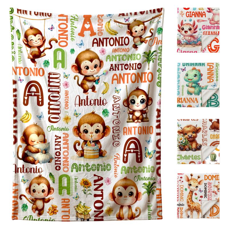 Image of Custom Monkey Blanket for Boys Girls,Ultra Soft Personalized Gifts Baby Blanket,Customized Throw for Toddlers Newborn Stroller Crib,60 inchx80 inch