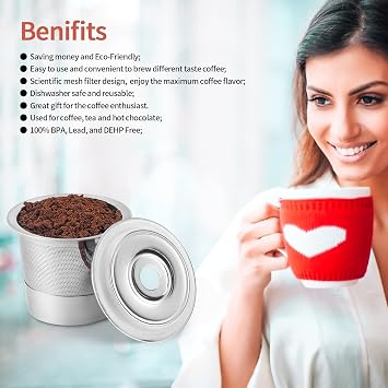 SUS304 Reusable Refillable K Cup Pod Filters, Fits Keurig 1.0 & 2.0 Brewers