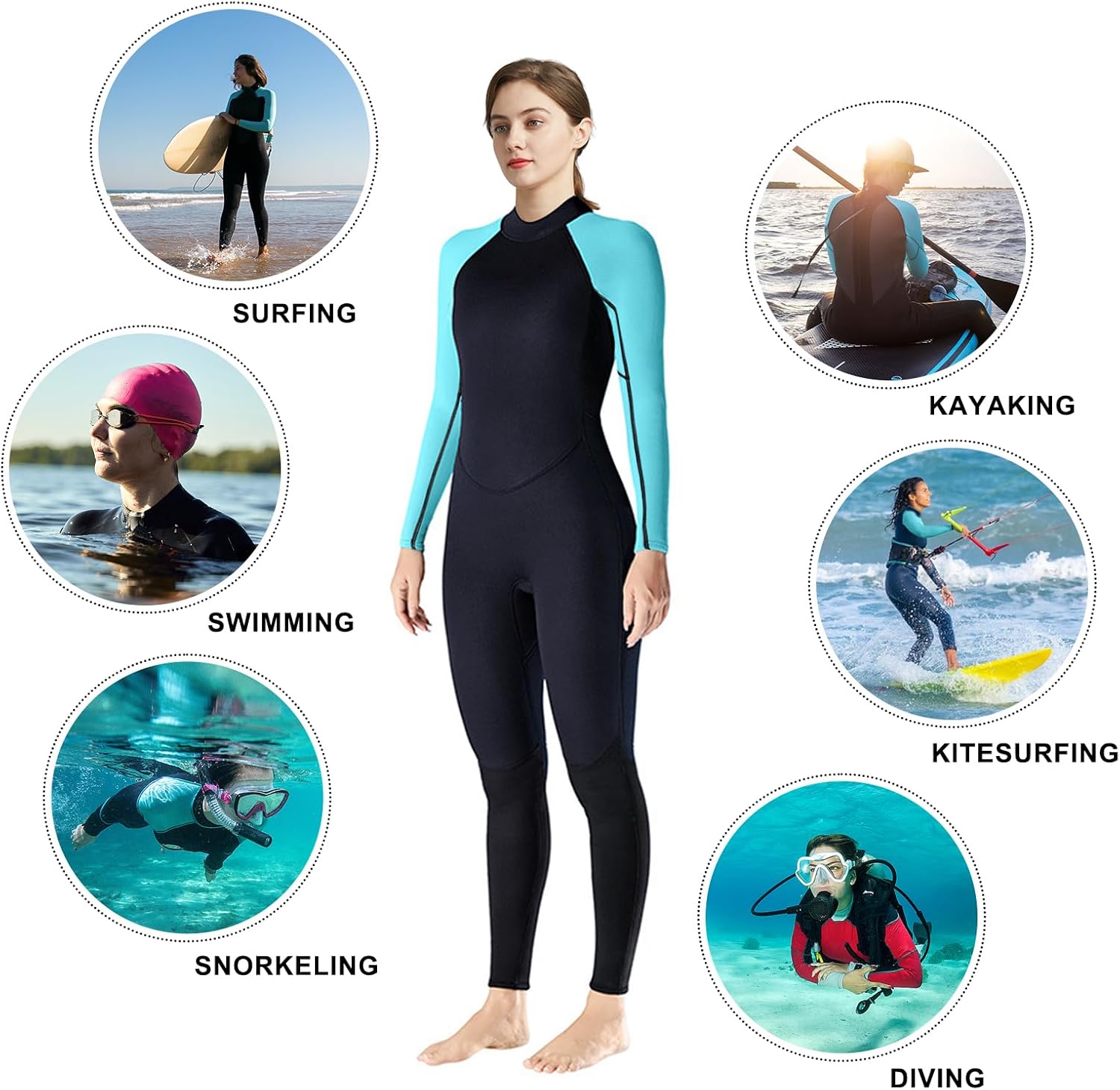 Men Women Wetsuit 3mm Smoothskin Triathlon Neoprene Full Wet Suits Back Zipper Cold Water Keep Warm for Surfing Snorkeling Diving Scuba
