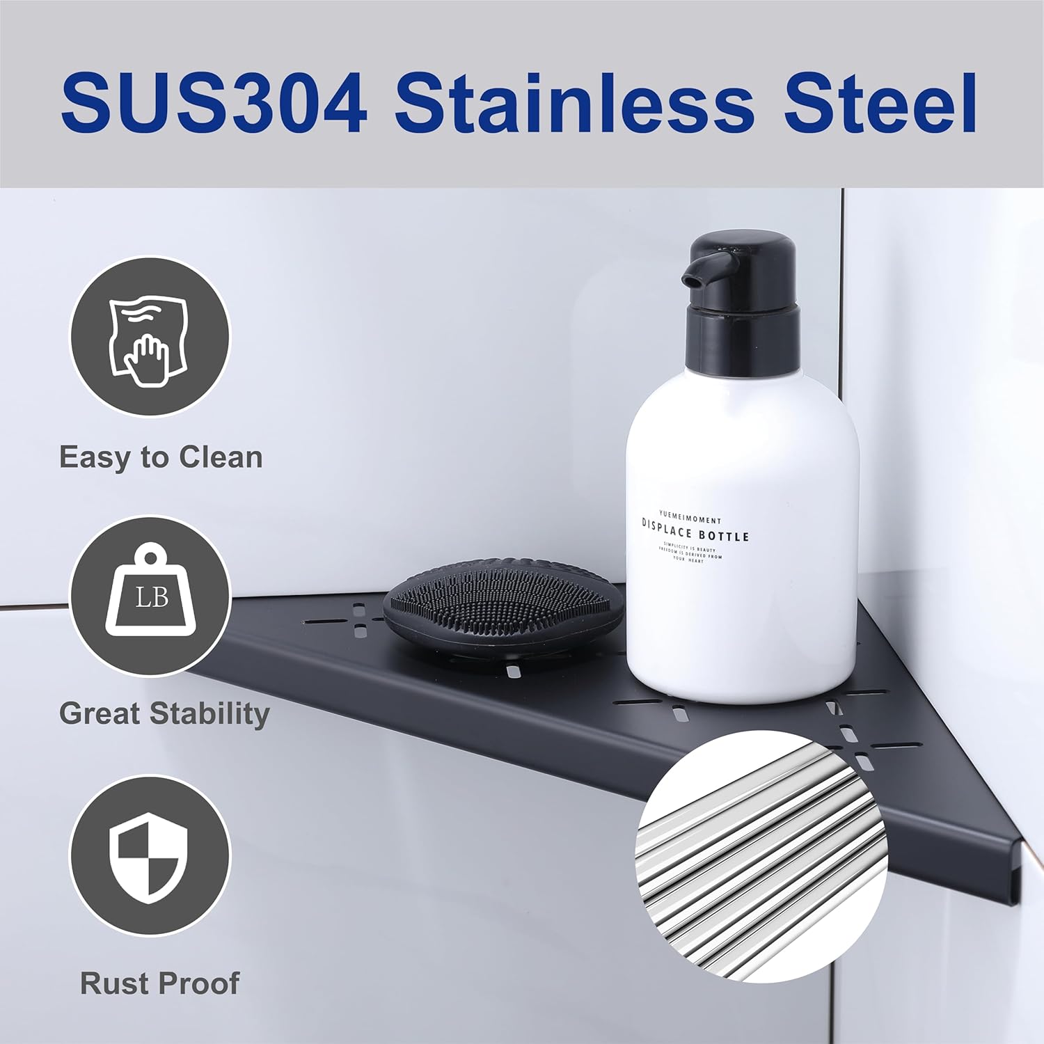 10" Corner Shower Shelf, 2-Pack Shower Shelves SUS304 Stainless Steel Bathroom Shelves for Tile Walls, Recessed Corner Shelf Organizer Rack, No Drilling (Matte Black)