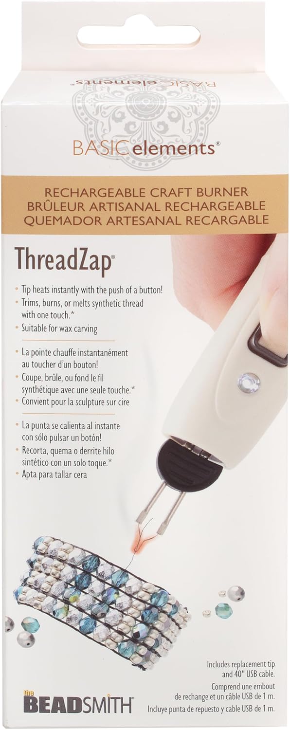 The Beadsmith Rechargeable ThreadZap Craft Burner – Thread Zapper for Finishing Bead Weaving & Stringing Projects, Instantly Heats, 1112°F Maximum Temperature, Includes Replacement Tip & USB-C Cable