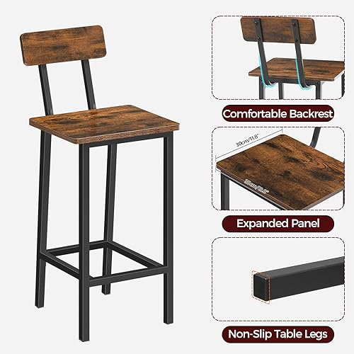 Miniatura 7 de MAHANCRIS Taburetes de bar, juego de 2 sillas de bar con respaldo, taburetes de bar de cocina con reposapiés, taburetes de barra de mostrador de