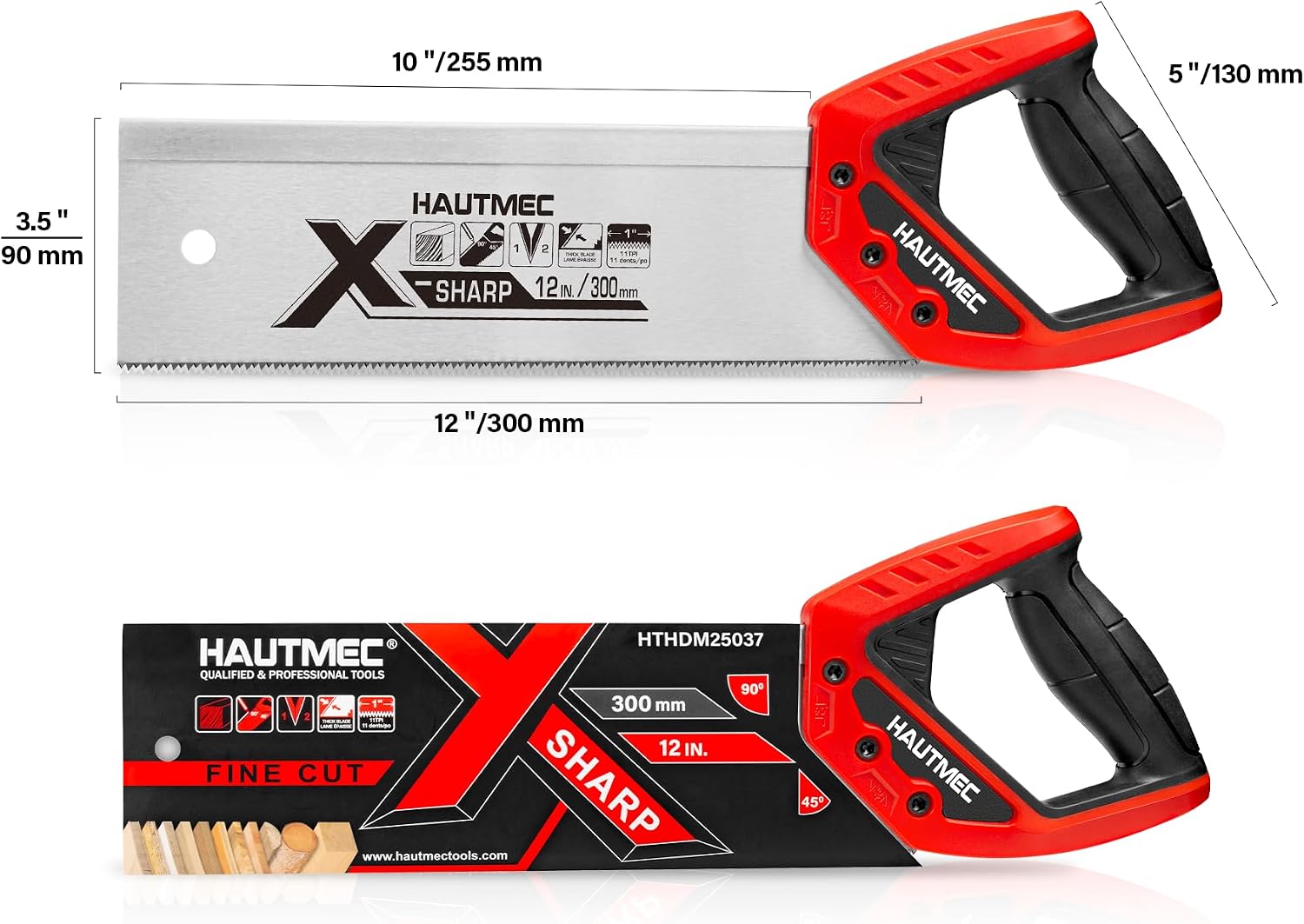 HAUTMEC 12" Dovetail Saw, 11 TPI Fine-Cut Tenon Back Saw with Hardened photo 7