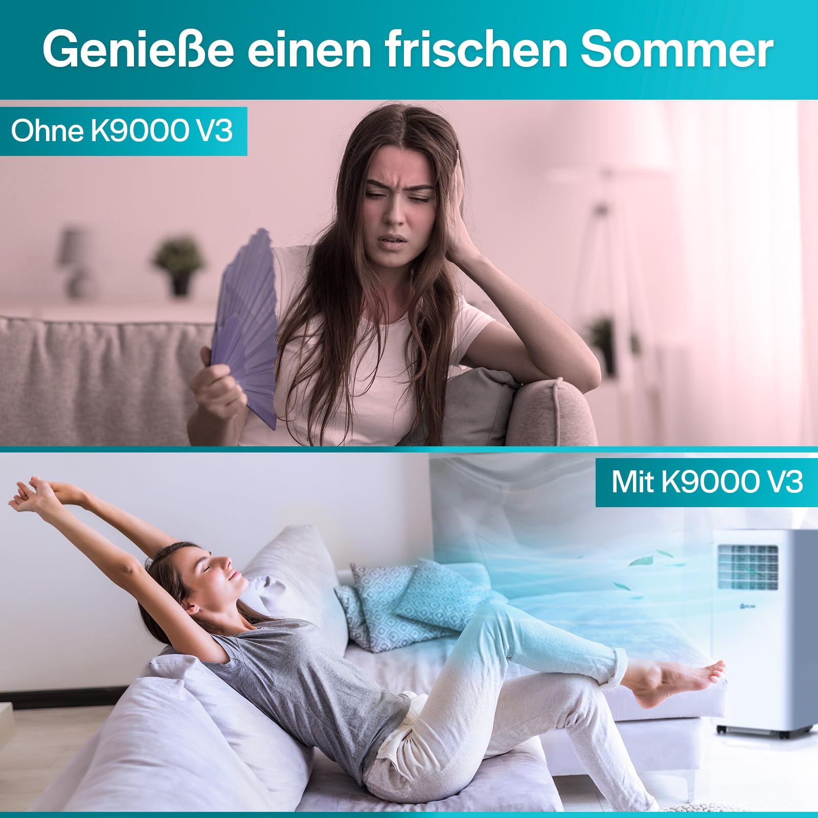 KLIM K9000-3-In-1 KLIMaanlage Mobil - Fernbedienung - Mit Integrierter Entfeuchtungsfunktion, Ventilator und Kühlmodus- 9000 BTU Tragbare KLIMagerät - Weiß