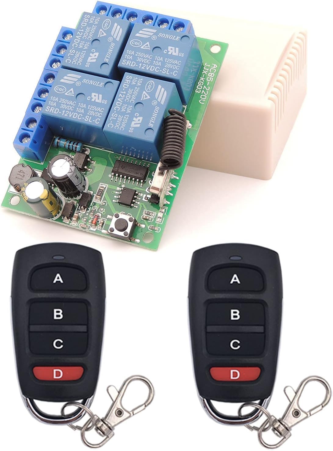 DieseRC Interrupteur de télécommande universel, récepteur de relais RF AC 230V/220V 10A 4CH 433Mhz avec 2 émetteurs pour moteur, porte de garage, lumière, rideau électrique, interrupteur de bricolage