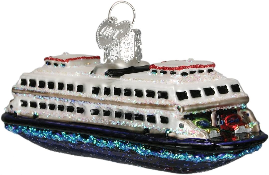 Old World Christmas Ski Boat Glass Blown Ornament for Christmas Tree, Handcrafted Holiday Decoration, Boating Collection