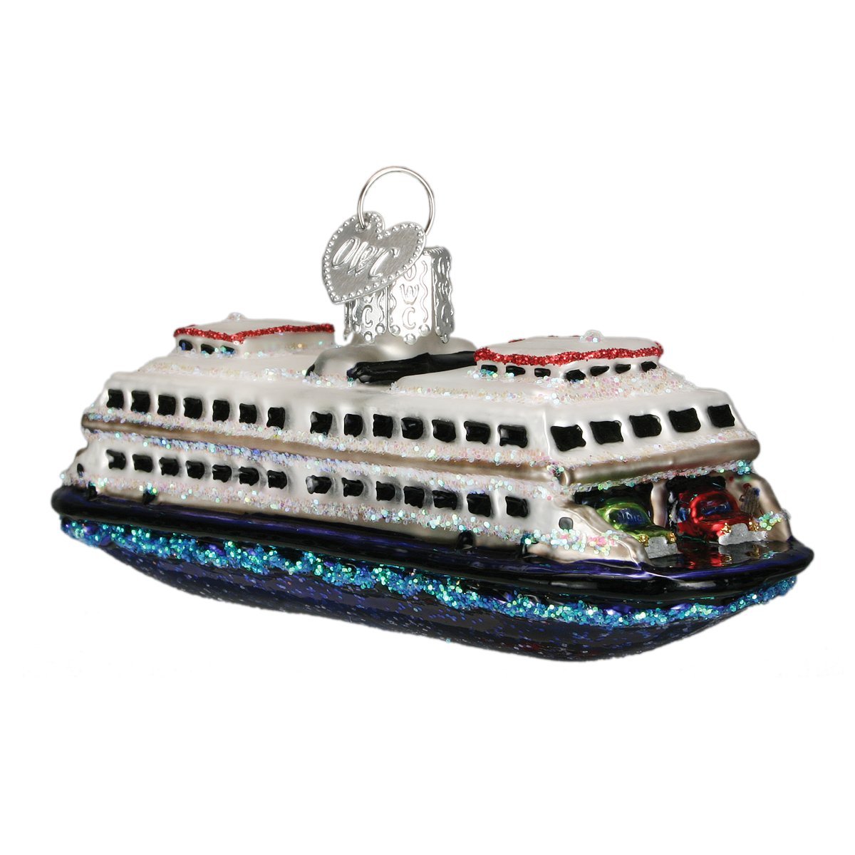 Old World Christmas Ferry Glass Blown Ornament for Christmas Tree, Handcrafted Holiday Decoration, Transportation Collection