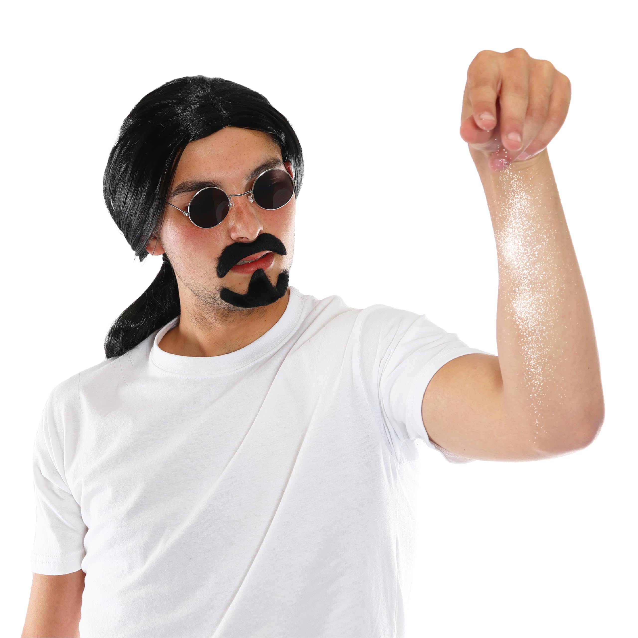 Salt Bae Accessory Set - Black Wig, Black Hippy Glasses and Adhesive Goatee - Perfect for Any Fancy Dress Event