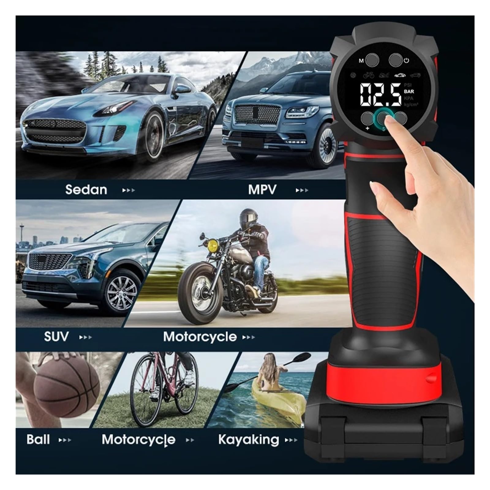 Pompka Samochodowa Bezprzewodowa Nadmuchiwana Przenośna Ręczna Sprężarka Powietrza Z Możliwością Ładowania Cyfrowa Automatyczna Inflator Opon Samochodowych Szybkie Pompowanie Wysiłku(Blue Color)