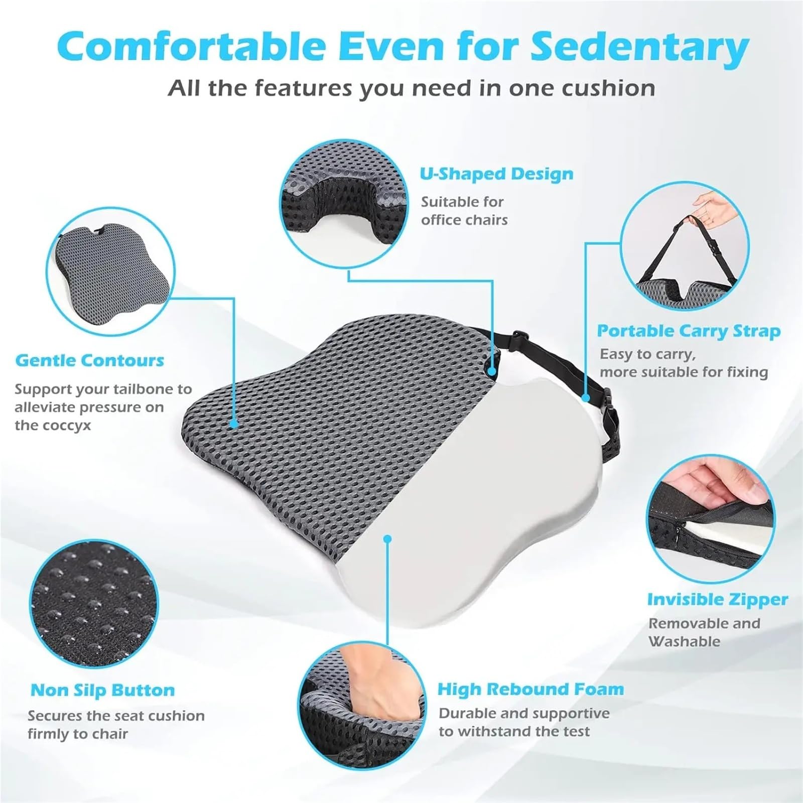 Cuscino per sedile a cuneo per auto, in memory foam, comodo, supporto ortopedico per sedile auto, sedia da ufficio, sedie a rotelle