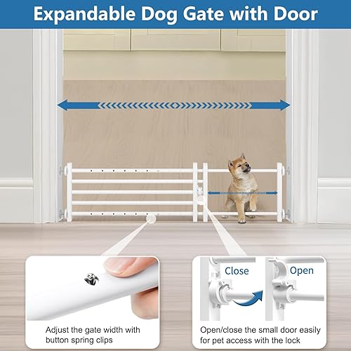 Miniatura 4 de Malier Puerta para perros con una puerta pequeña, puerta corta extra ancha de metal para perros, puerta corta para mascotas para escaleras, montaje