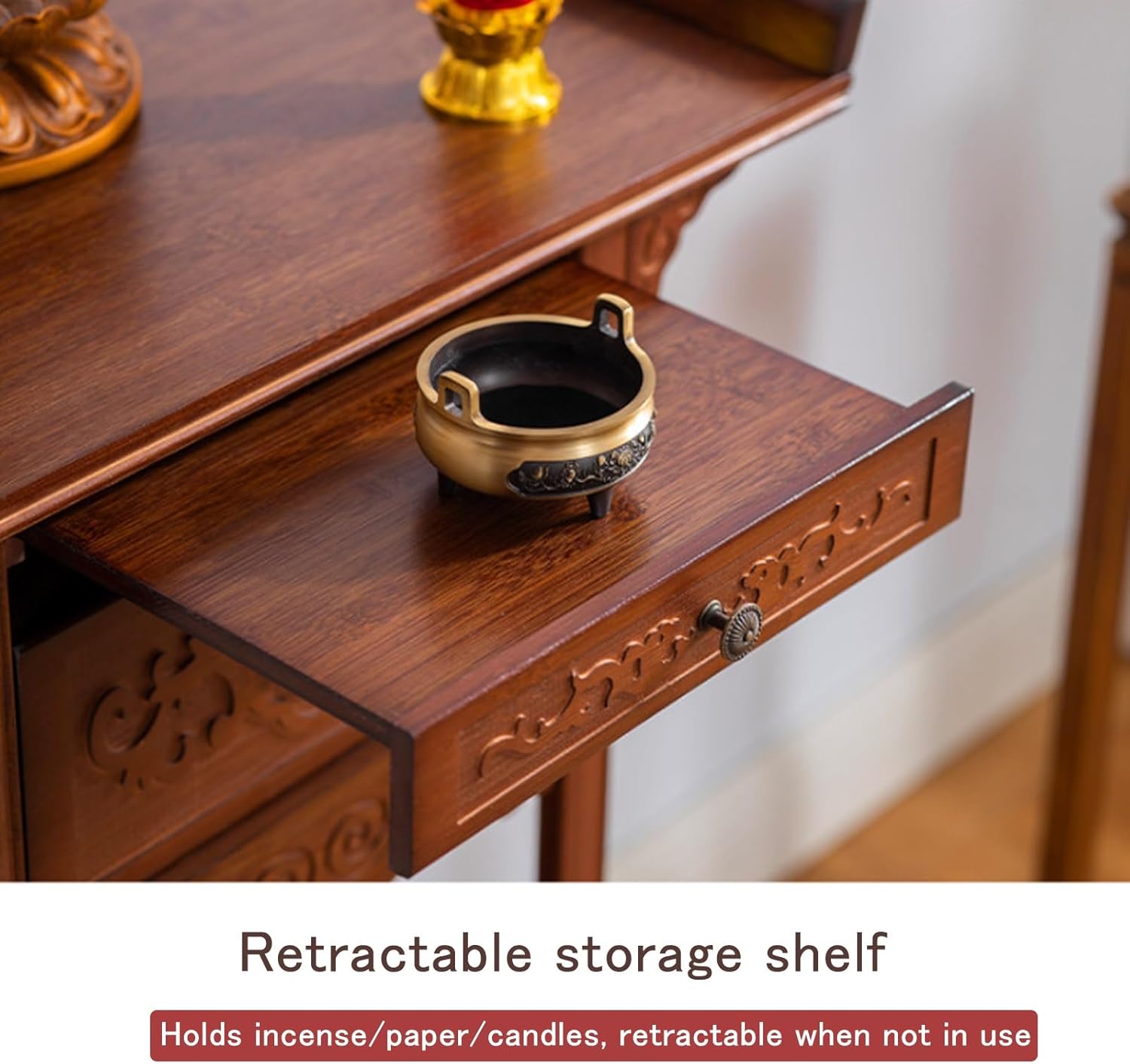 Chinese Meditation Buddhist Altar Cabinet Bamboo Multi-Tiered Storage Meditation Altar Table Perfect for Family Altars Entryway Storage and Study Decor(48x40x100cm)