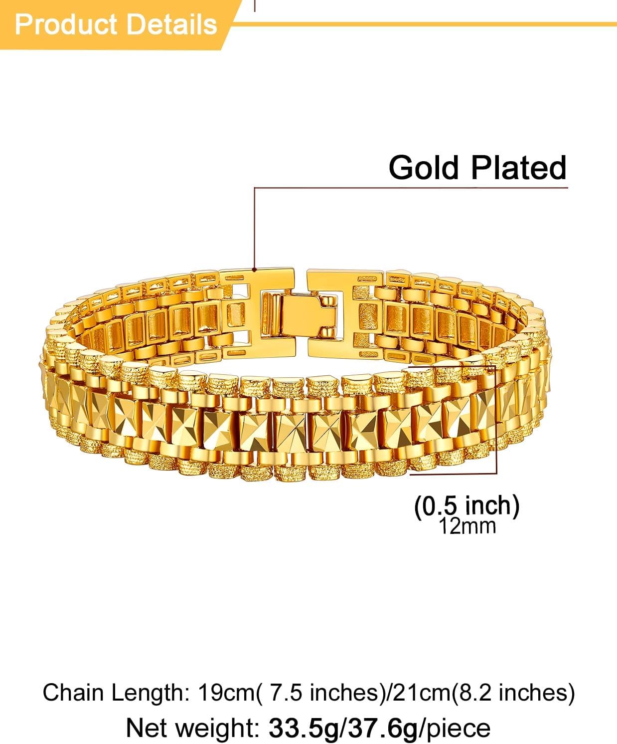 U7 Link Bracelets for Men, Cuban Link/Rope/Watch Band Solid Bracelet, Silver Black Gold Color Wrist Bracelet 3/6/9/12/15mm Width, 6.5/7.5/8.3 Inch Length, Hand Chain Jewelry for Mens Women - Image 4