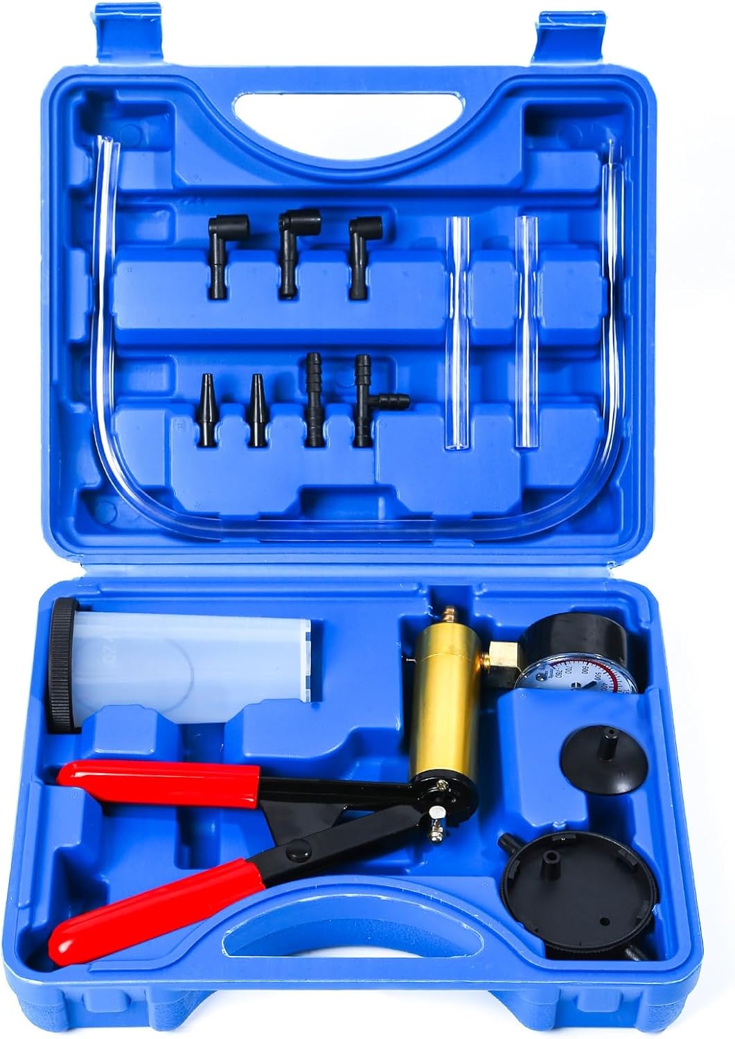 23PCS Brake Bleeder Kit Handheld Vacuum Pump Tester with Adapters and 2 Reservoir Bottles Automotive Brake for Car Truck Motorcycle (Blue)