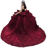 PFTFB Gorgeous Applique Lace Quinceanera Dresses with Ruffles Strapless Quince Dress with Bow 3D Flower Tulle Sweet 16 Dress
