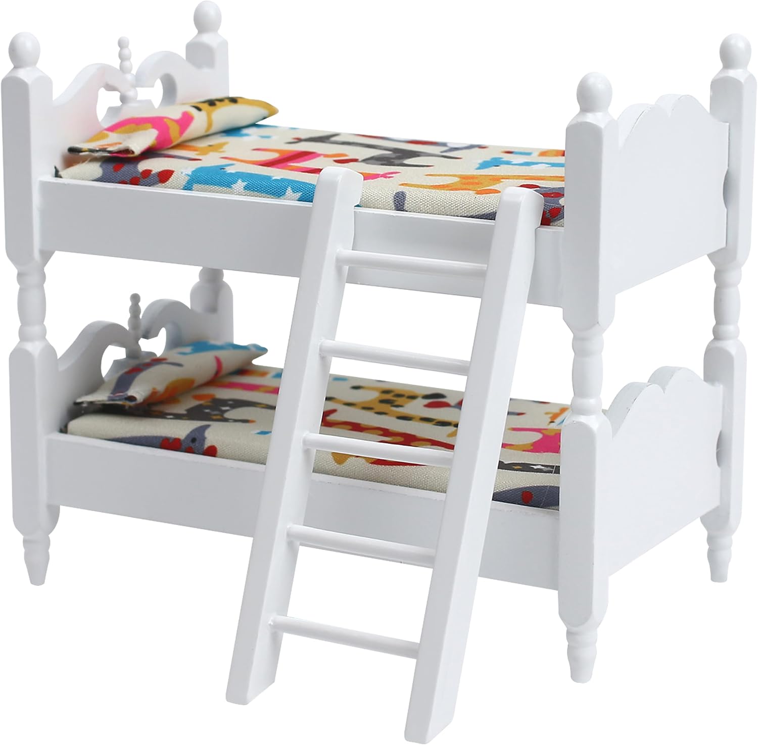 1:12 Scale Dollhouse Bunkbed Wooden Furniture Set with Ladder – Mini Double Bed Room Decor Accessories, Bunk Beds DIY Scene Decoration Kit for Miniature Doll House Bedroom Ornament Accessory