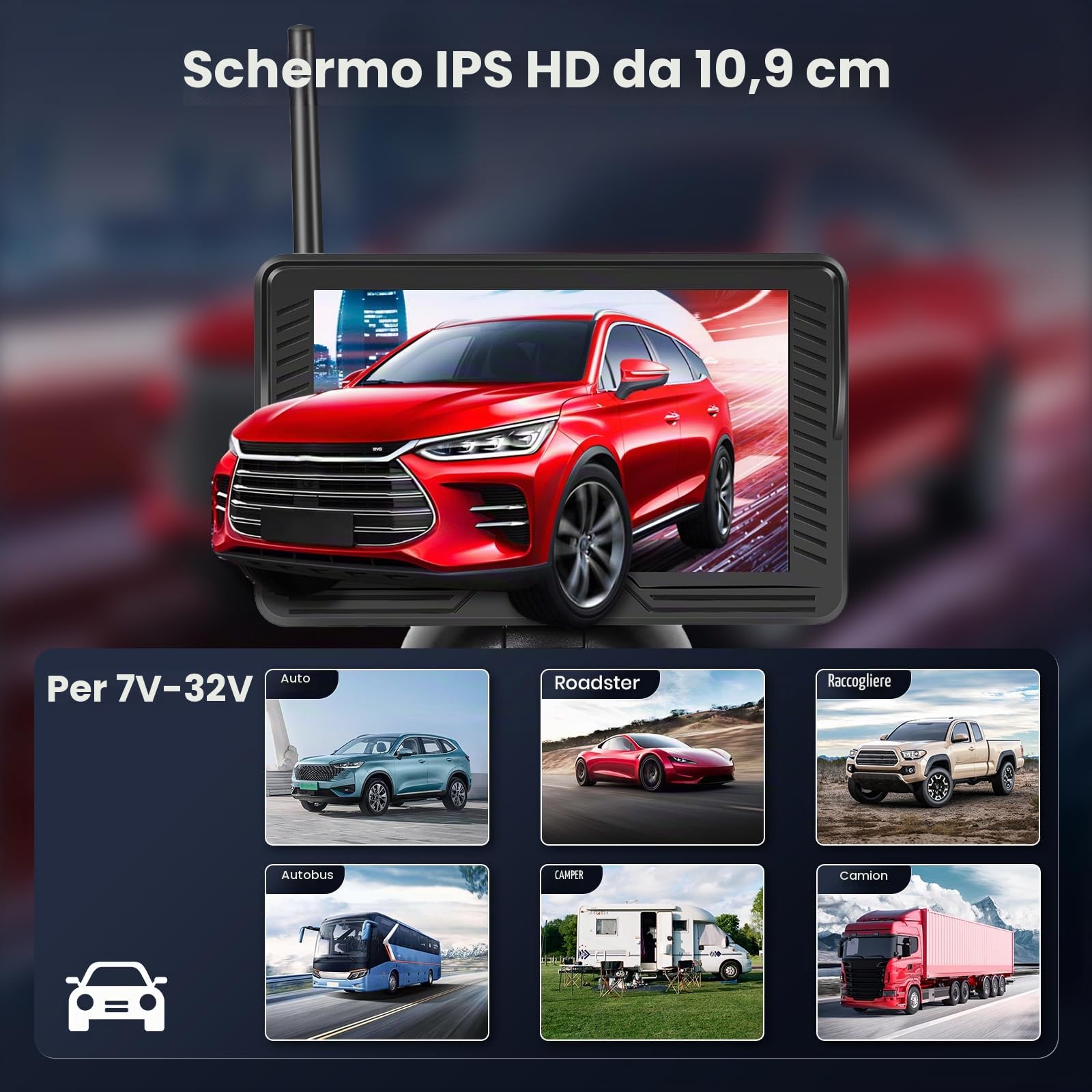 Kit Telecamera Retromarcia Senza Fili con 4,3'' IPS Monitor, Telecamera di Backup Impermeabile IP69 Segnali Digitali Stabili,Visione Notturna con Grandangolare, Telecamera per Auto/RV/Camper