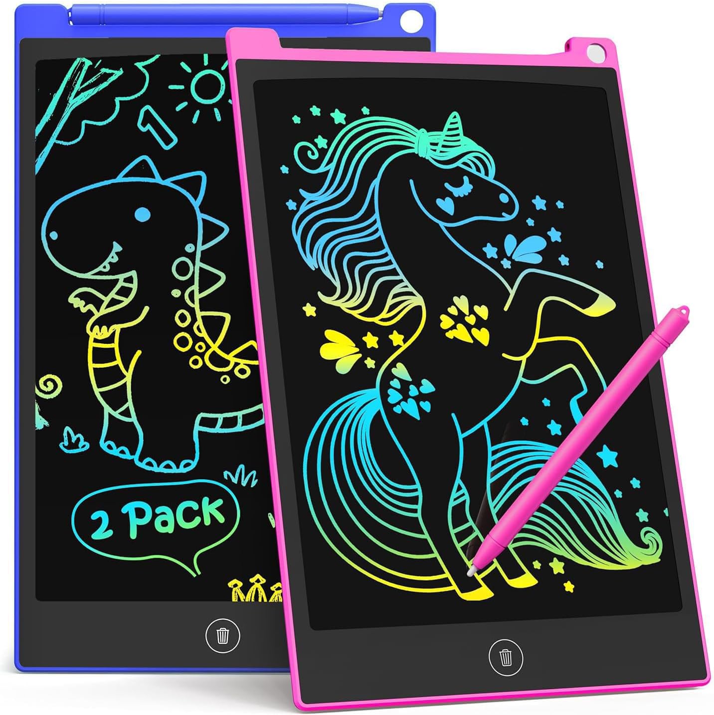 TECJOE 2 Pack LCD Writing Tablet, 8.5 Inch Colorful Doodle Board Drawing Tablet for Kids, Kids Travel Games Activity Learning Toys Birthday Gifts for 3 4 5 6 Year Old Boys and Girls Toddlers | Colorful Doodle Board for Toddlers, Travel Road Trips, Quiet Time, Learning Toys Birthday Gifts for Boys Girls Ages 3-8