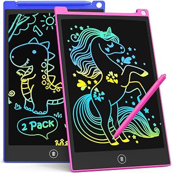 TECJOE LCD yaz  tahtas , 2li paket, 8,5 in  tablet,  ocuklar ve yeti kinler i in, silinebilir, tekrar kullan labilir yazma  izim defteri, kilitlenebilir silme d meli koyu mavi + macenta