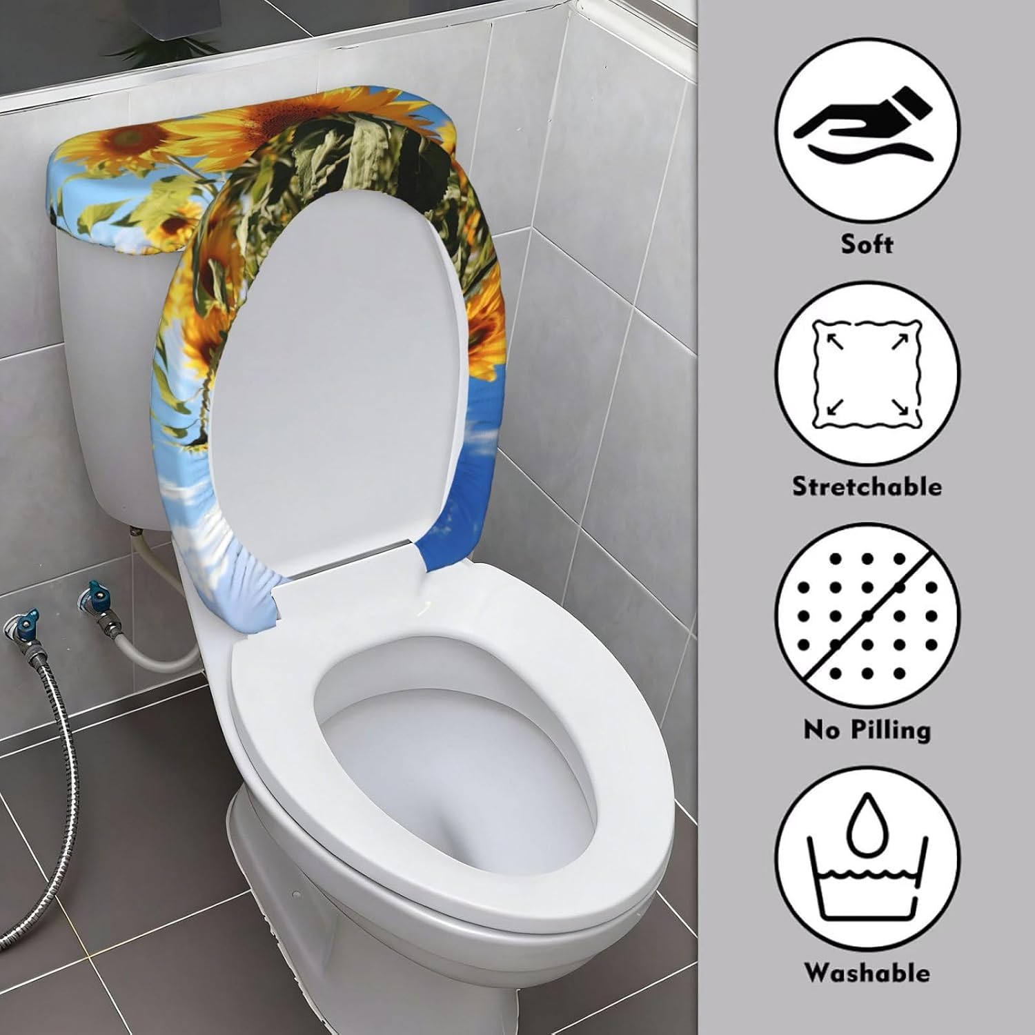 2 Pcs Toilet Lid Cover And Toilet Tank Cover Washable For Bathroom Decor image 3