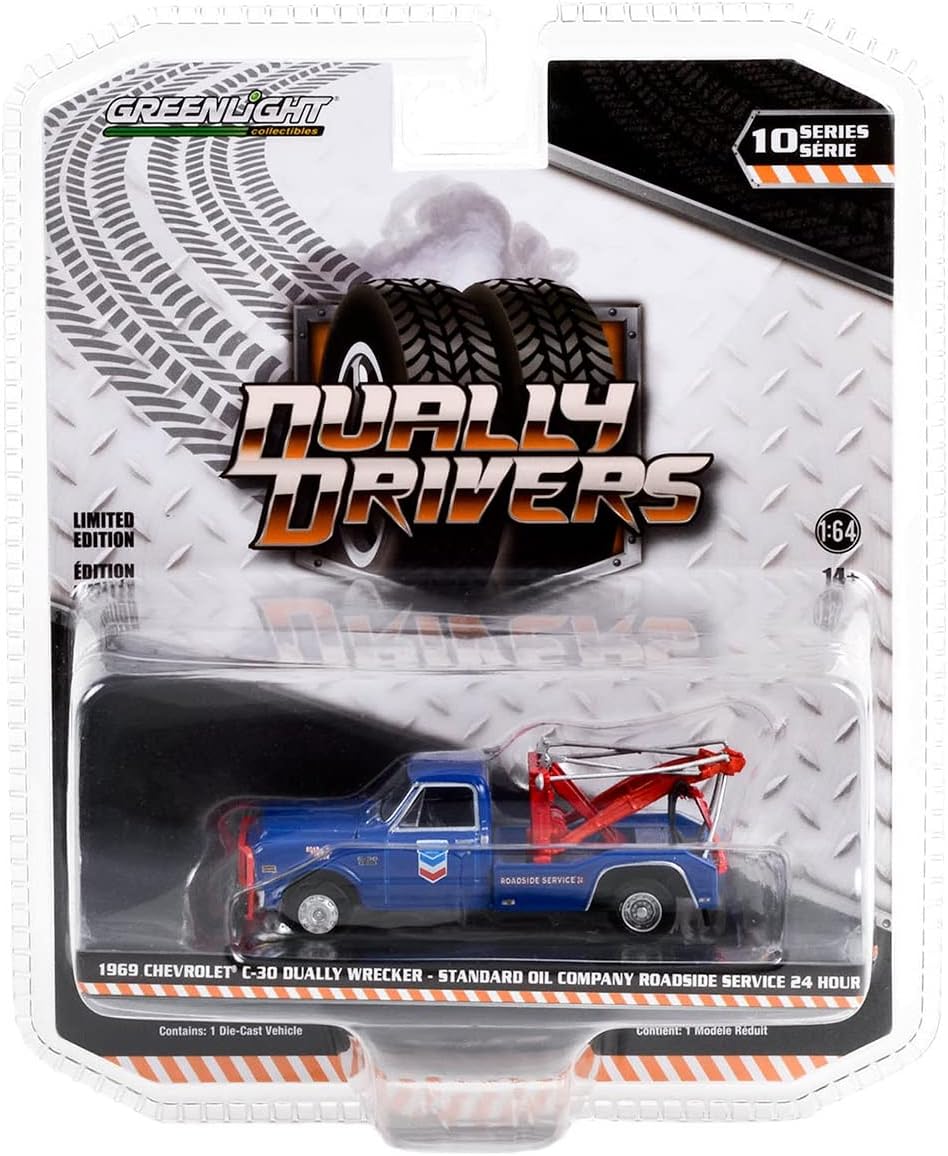 Greenlight 46100-A Dually Drivers Series 10-1969 Chevy C-30 Dually Wrecker - Standard Oil Company Roadside Service 24 Hour 1:64 Scale Diecast