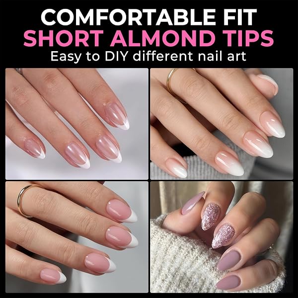 UNA GELLA Capsule Americaine Ongle Amande Court, 216 Pièces 12 Tailles Capsules Ongles Pose Gel Préformées pour Extensions Acryliques Complètes DIY pour Salon à Domicile - 2
