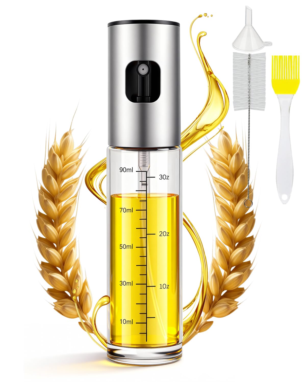 MRUN BONE Ölsprüher für Speiseöl, 100ml Sprühflasche Öl, Glas Öl Zerstäuber Küche Ölsprühflasche Heißluftfritteuse, Oil Sprayer mit Skala & Trichter, Ölspray für ÖI & Essig 100% BPA frei