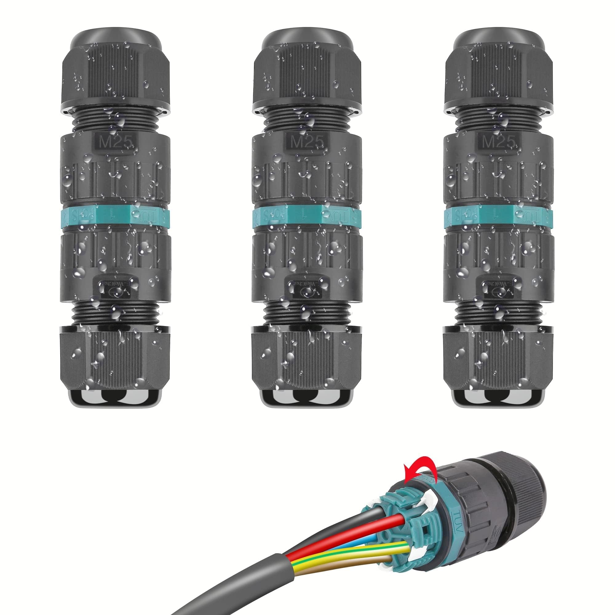 Conector de cable resistente al agua IP68, manguito de conexión de 5 pines para diámetro de 5-14mm, manguito de conexión, cable subterráneo, caja de conexión, resistente al agua, 3 unidades