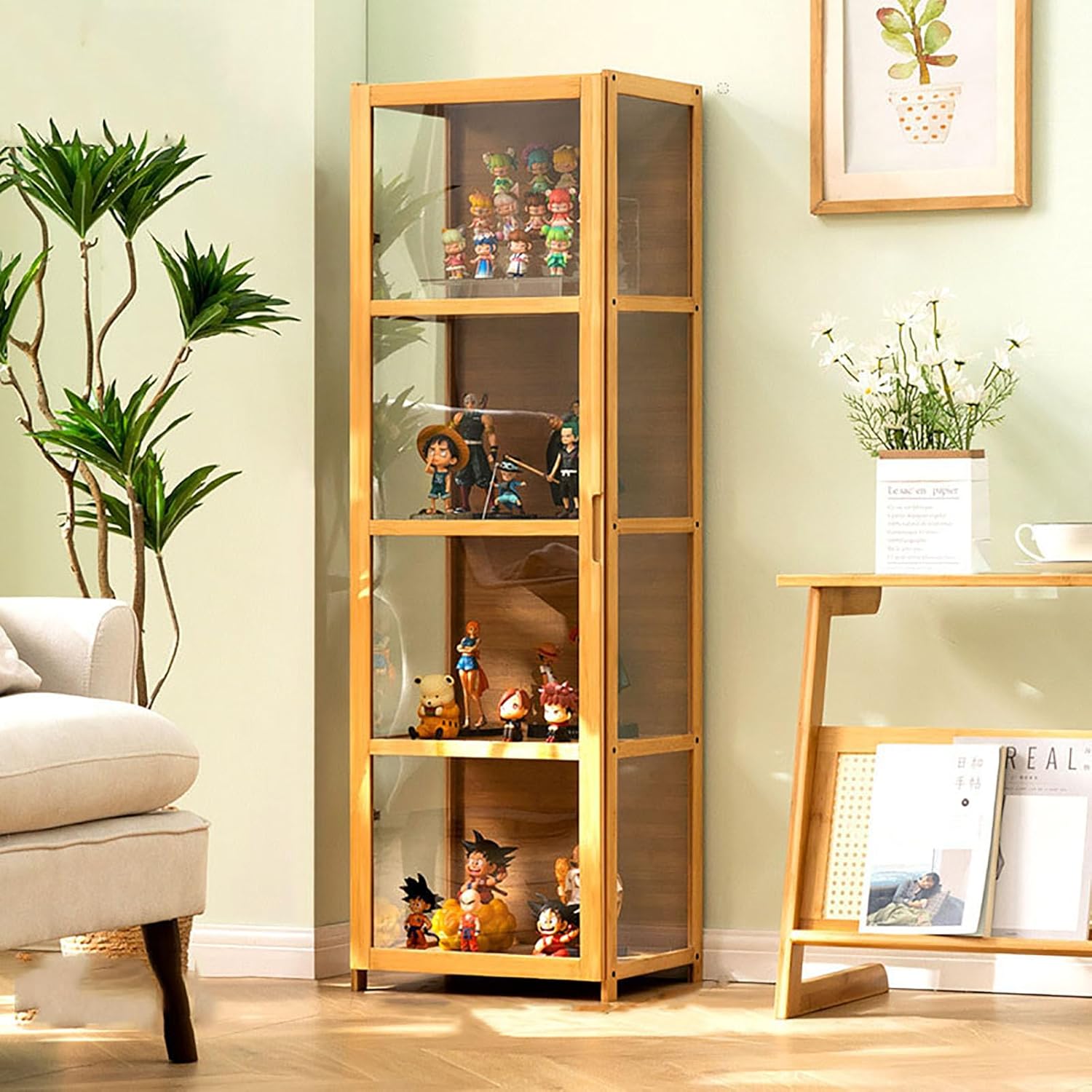 Display Cabinet Toys Display Shelf，Curio Display Cabinet, Collectibles Toy Organizers Rack, 4/5-Tier Storage Shelves, Trophy Display Case, Storage Cabinets and Bookcase, for Playroom,Wood,4l