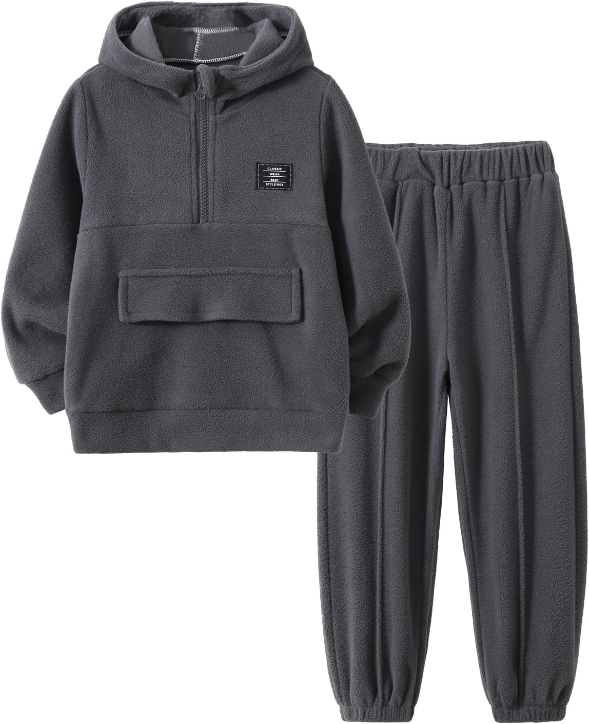 2 Pieces Boy's Half Zip Fleece Pullover Long Sleeve Hoodies and Jogger Pants Winter Outfit Set 3-12Y