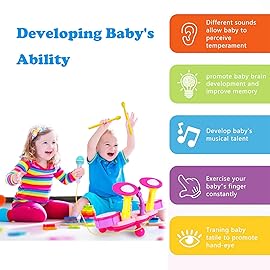 Kids Drum Set for Toddlers, Toddler Drums Toys for Girl with 2 Sticks, Beats Flash Light and Microphone Baby Drum Sets Girl Gifts First Birthday Gifts