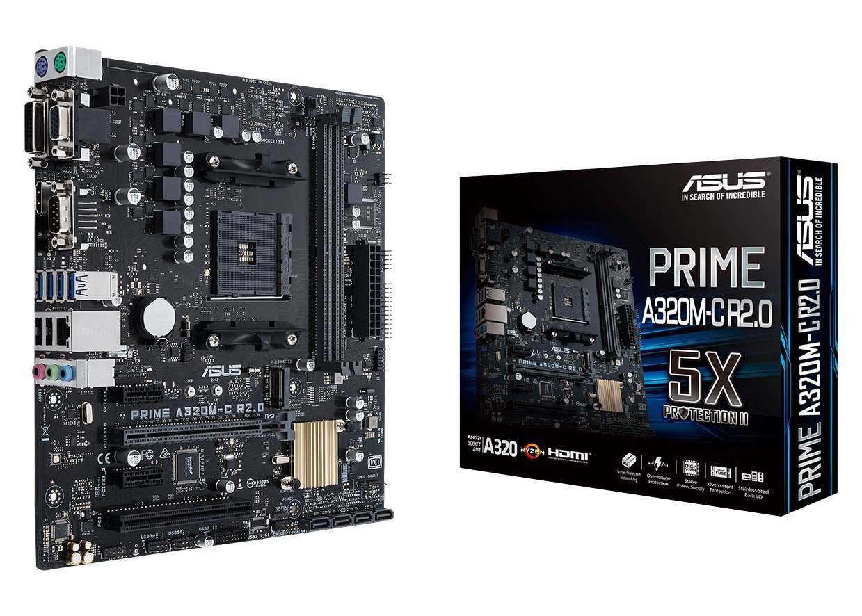 ASUS PRIME A320M-C R2.0 AMD Ryzen AM4 DDR4 HDMI DVI-D VGA M.2 USB 3.0 Micro-ATX A320 Motherboard (Ce