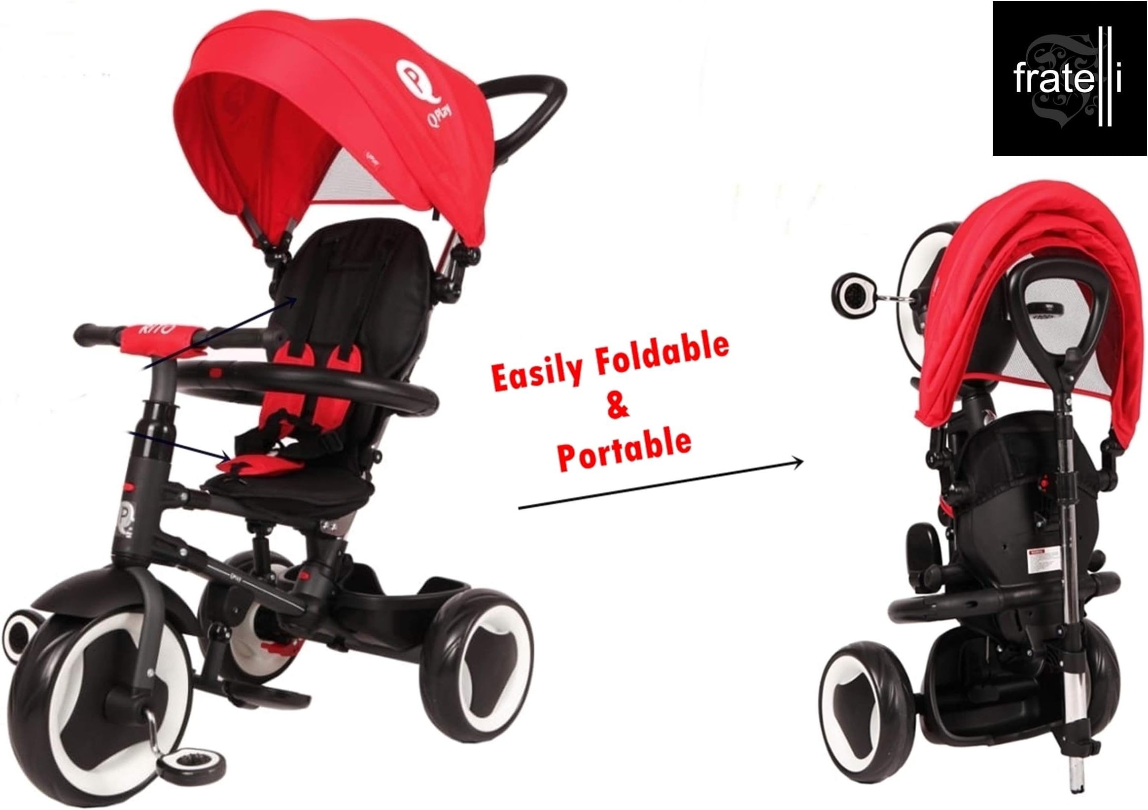 FRATELLI Qplay Rito Foldable/Portable Baby Tricycle-5 in 1 - With Easy Plug & play Assembly (Red)