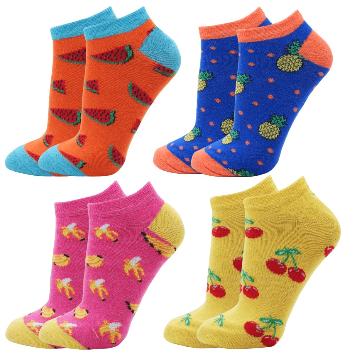 Ladies Trainer Socks 6 Pairs Fruits Design Womens Girls Shoe Liners Sportswear Adults Ankle Sock 4-7