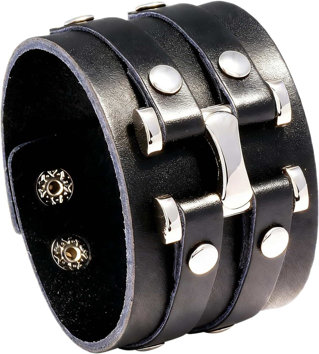 Fashion Alloy Snap Wide Leather Wristband Cuff Bracelet,7-7.5inches