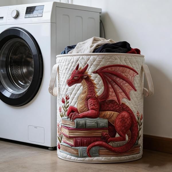Quilted Laundry Basket, Boho Fabric Floral Animal Digital Print Storage Hamper, Organizer Bin Blankets for Nursery Bedroom Laundry Room Clothes Toys (C-35cm) - 2