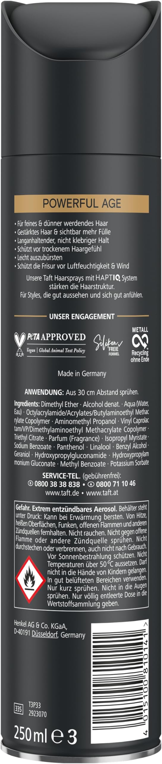 Schwarzkopf Taft Powerful Age - Espray para el cabello (5 x 250 ml), grado de retención 5 para el peinado del cabello, spray para cabello fino y fino, fórmula vegana