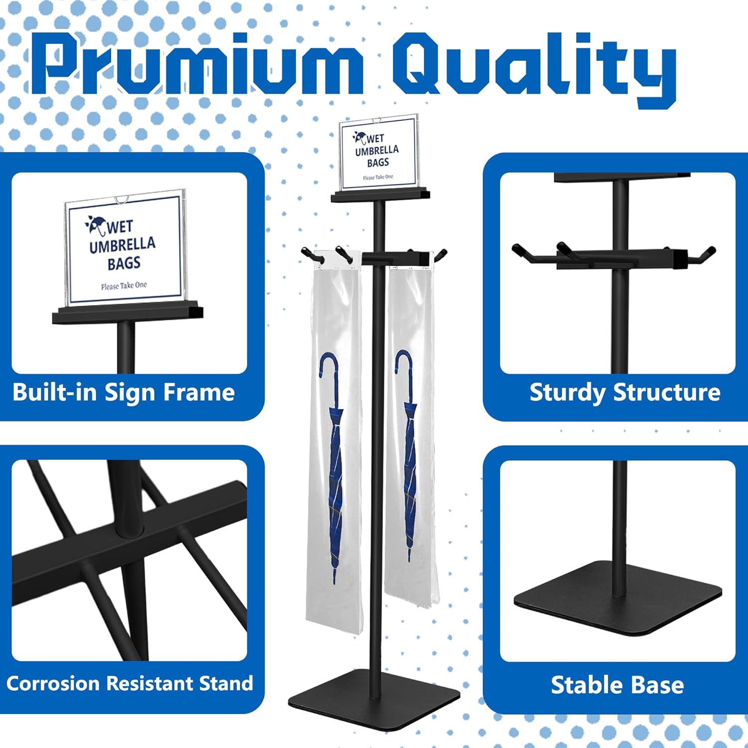 Montex Wet Umbrella Stand with Free 200 Plastic Umbrella Bags and Holder