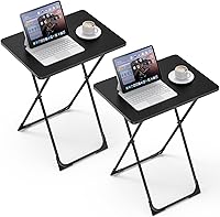 Kitsure Foldable TV Trays Set of 2 with Stabilizers - Waterproof Scratch-Resistant Dinner Tables for Couch Bed Office Picnic 16.9x13x24.2" Black