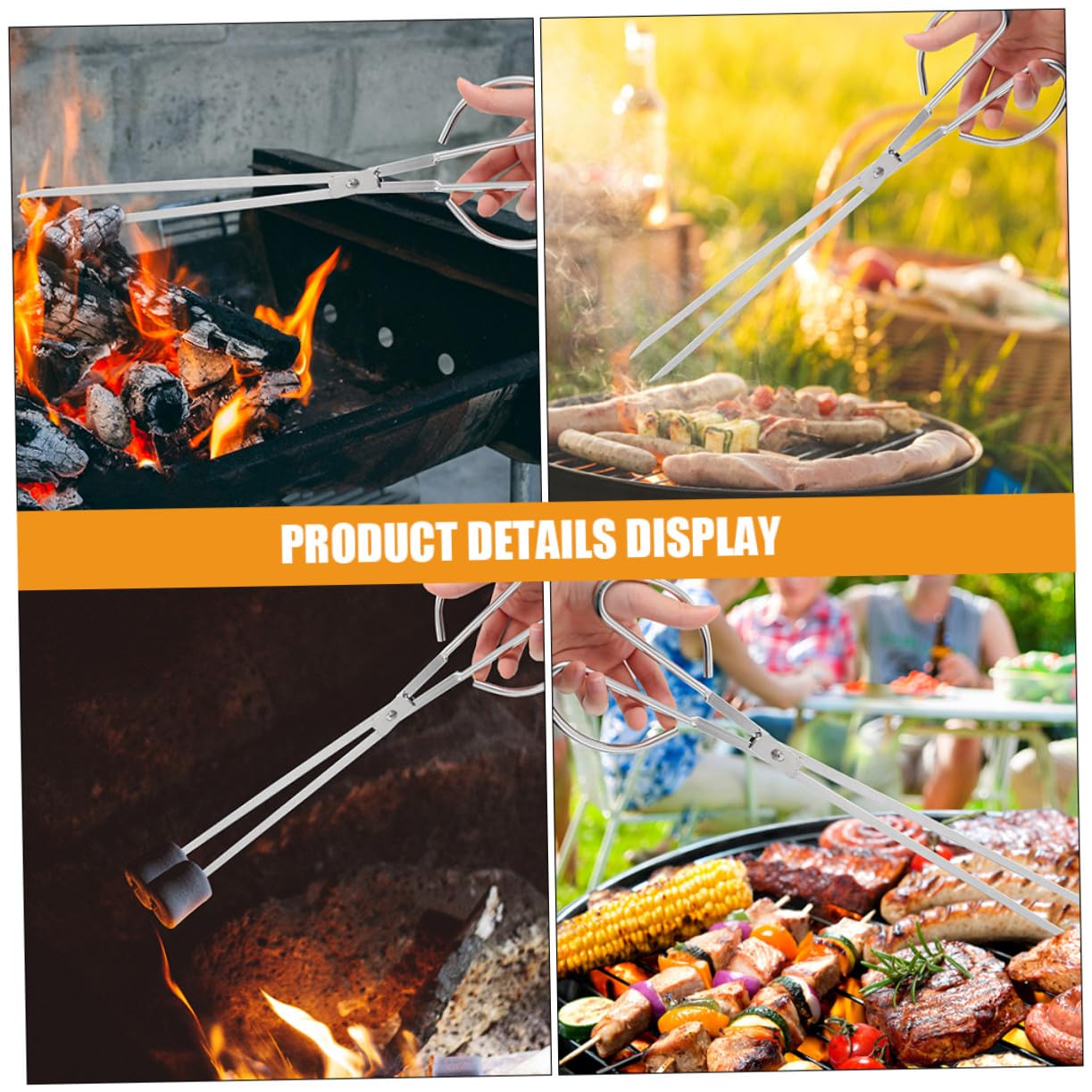 Pinza per Barbecue in Acciaio Inox, Lunga, per Carbone e Stufa | Argento, Uso Domestico e Campeggio, Resistente All'usura, Manico Allungato