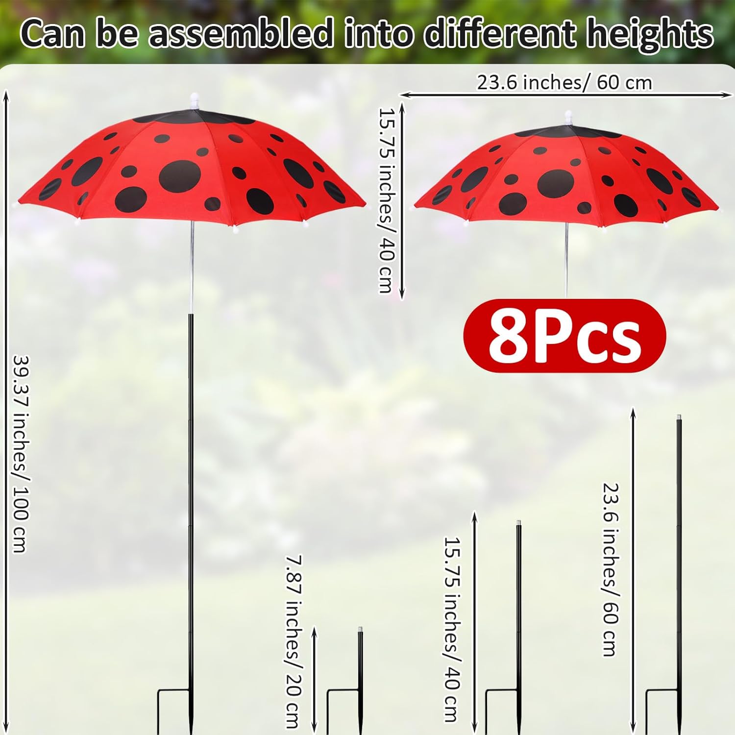 8 Pack Plant Umbrellas for Outdoor Plants, Upgraded Joints-enhanced Wind Resistance, Adjustable Height, Large Garden Umbrella Shade for Potted Plants Bed Flower Pot (Ladybug)