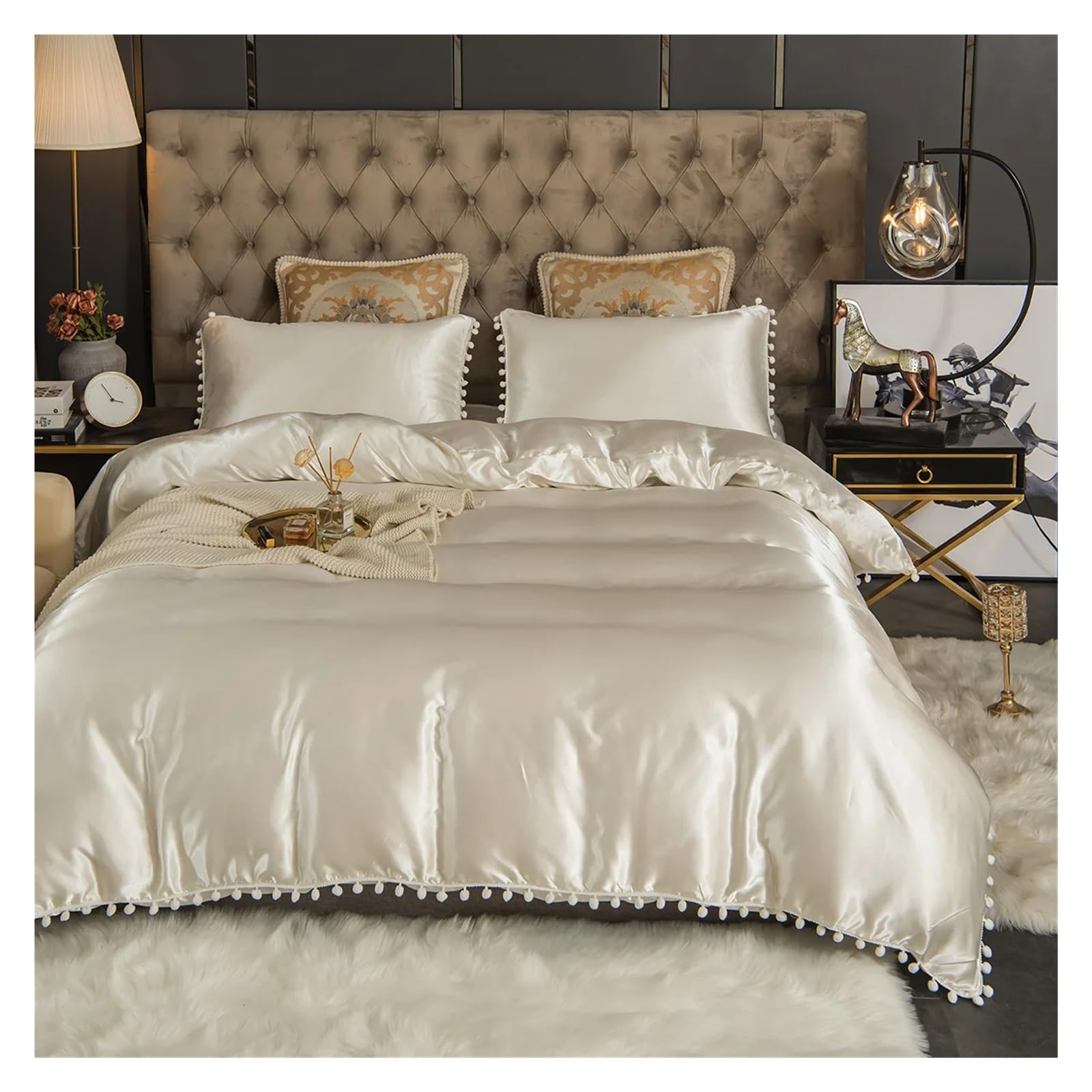 Funda nórdica premium de tacto sedoso Ropa de cama de 3 piezas con acabados decorativos