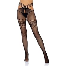 Leg Avenue womens Strappy Wrap Around Fishnet Crotchless Tights