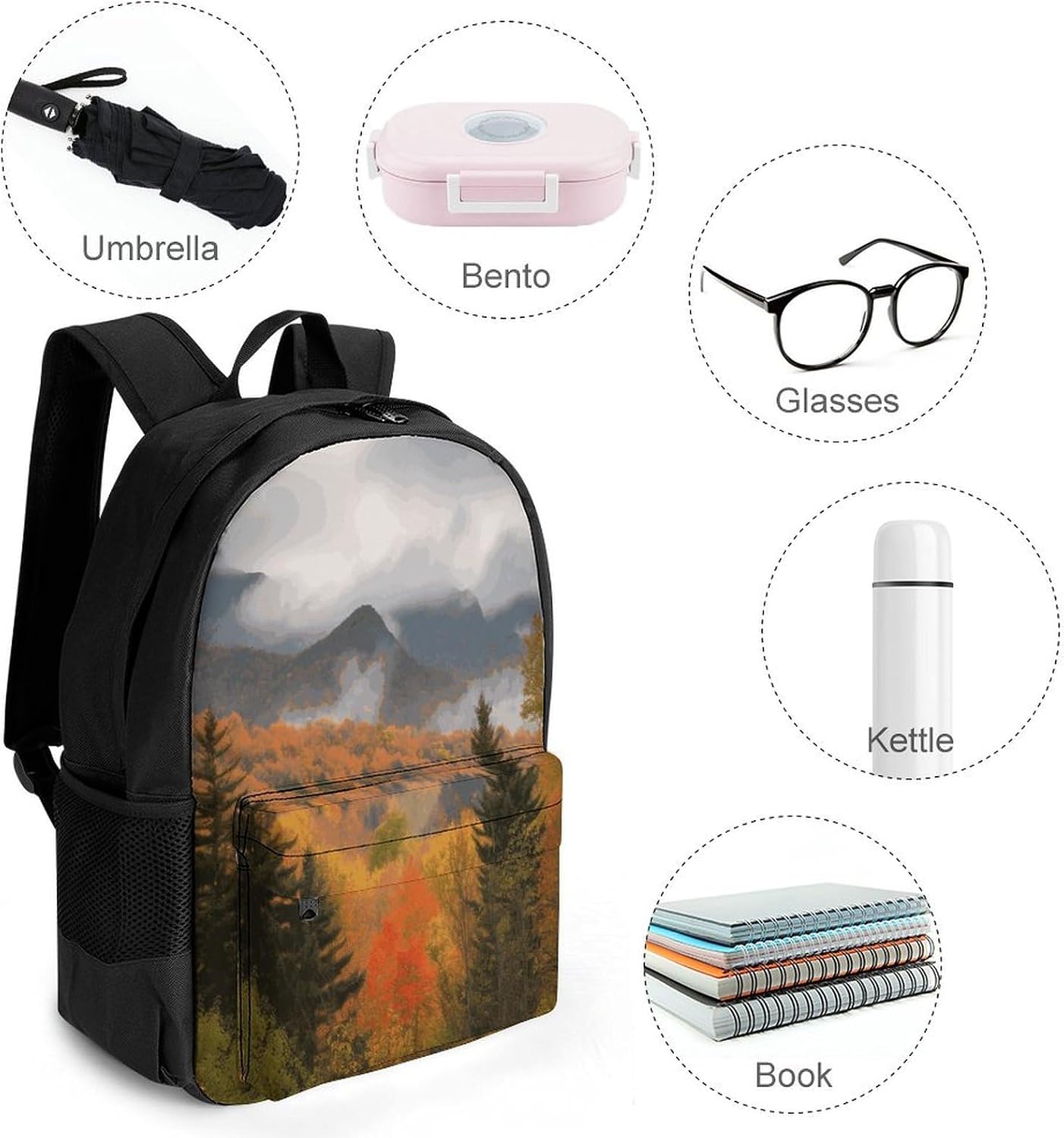 Autumn Foliage Mountains Backpack Daypack Travel Backpack | Lightweight Casual Laptop Backpack for Women Men Aesthetic Travel Bag for Weekender Business Hiking Outdoor