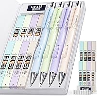 Vista 9 de Nicpro 4 lápices mecánicos pastel de 0.7 mm, lindo juego de lápices mecánicos de clic rápido con 8 tubos de recambios de plomo HB, gomas de borrar