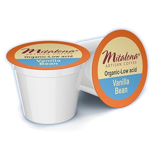 Mitalena Cápsulas de café de vainilla bajas en ácido, café con sabor a tostado medio para cafetera Keurig K-Cup, evita la acidez estomacal y el