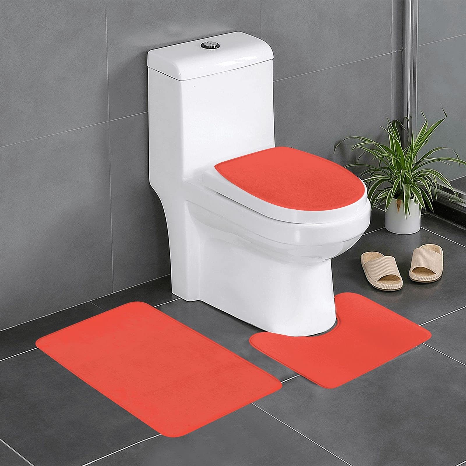 Tapis de sol rouge corail pour salle de bain : lot de 3 en flanelle