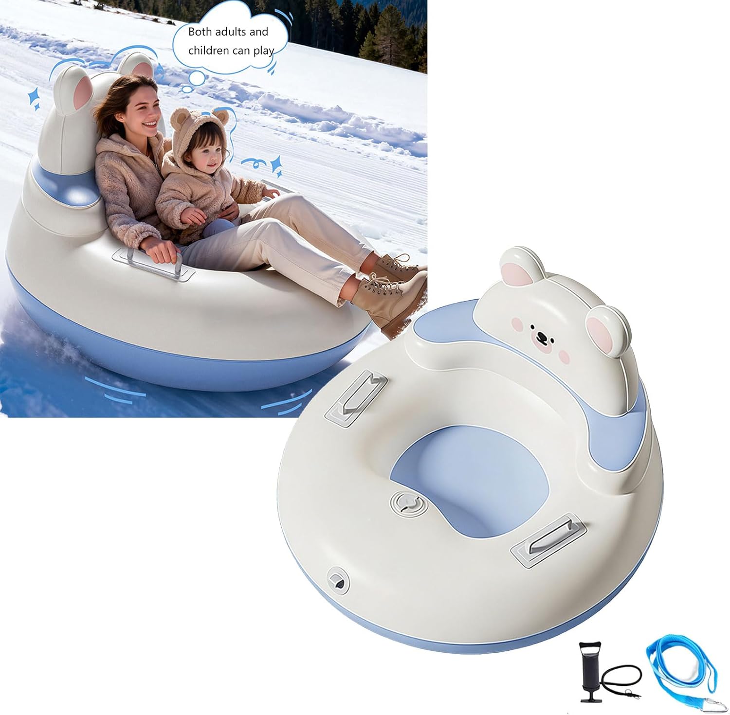 Portable Inflatable Snow Tube Featuring Secure Tow Rope and Quick Inflation Design Ideal for Family Snowplay Snow Saucer with Rope