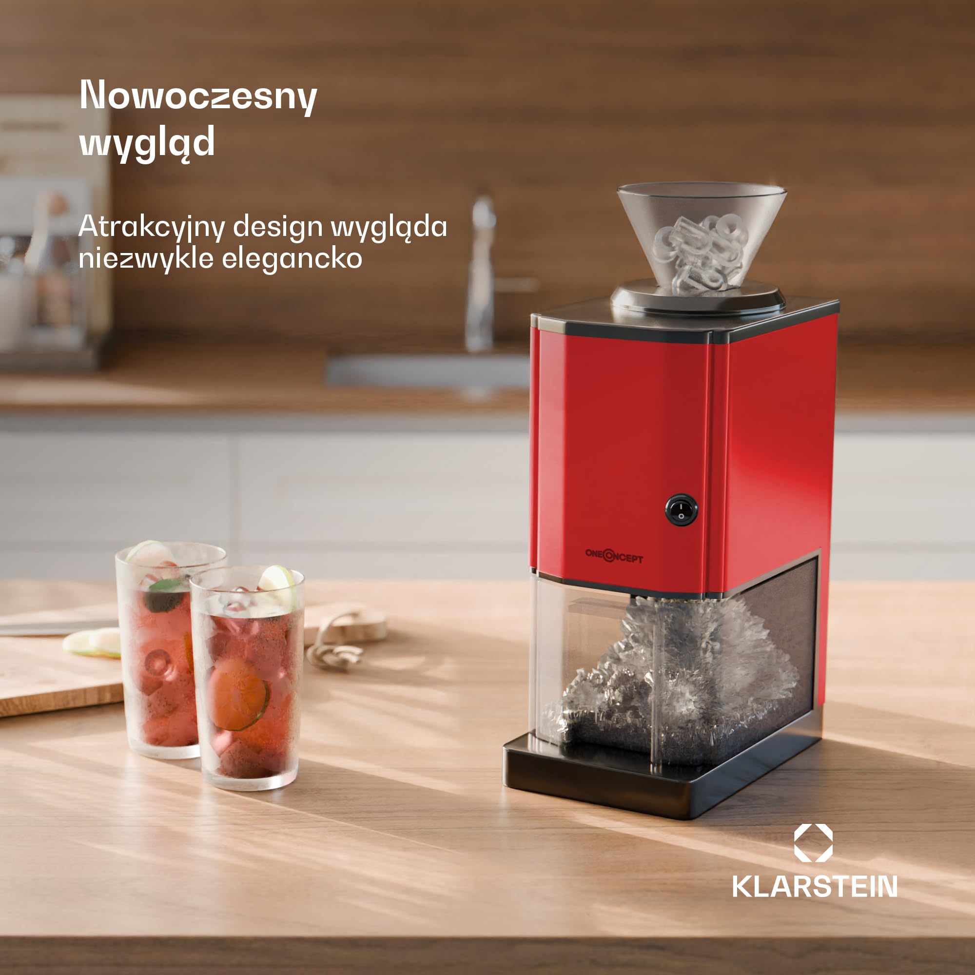OneConcept Maszyna do lodu kruszonego, Szybka kruszarka do lodu z tacką, Elektryczna kruszarka do o pojemności 3,5L, Przenośna Maszyny do kruszonego 12kg/h